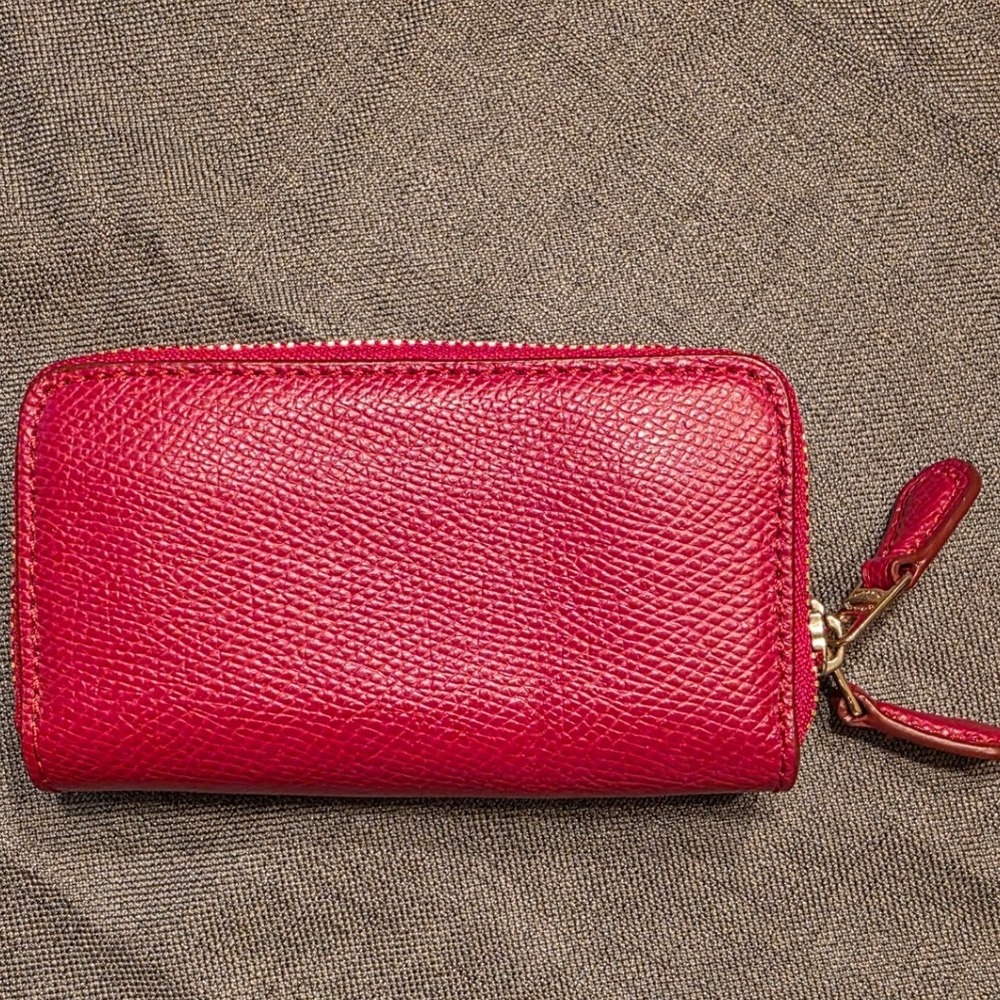 Coach Double Zip Coin Case Women Small True Red Crossgrain Leather F63921 - Picture 2 of 5